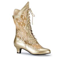 DAME-115 Funtasma viktorianische Damen Schnür Stiefel gold Lederoptik Spitze