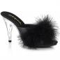 Preview: CARESS-401F Fabulicious High-Heels Pantoletten klar schwarz Satin mit Federpuschel