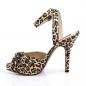 Preview: Sale EVE-01 Pleaser Pink Label High-Heels Sandaletten Fesselriemchen Leopard Satin 43