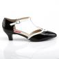Preview: Sale FAB-428 Pleaser T-Riemchen Pumps schwarz-weiß Lack seitlich offen Übergrößen 45