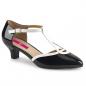 Preview: Sale FAB-428 Pleaser T-Riemchen Pumps schwarz-weiß Lack seitlich offen Übergrößen 45
