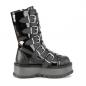 Preview: Auktion SLACKER-160 DemoniaCult vegane Damen Plateau Stiefel Dreiecksringe Metall schwarz Lack Lederlook 38