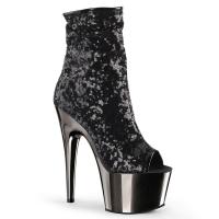 ADORE-1008SQ Pleaser high heels chrome plated platform ankle boot black sequins