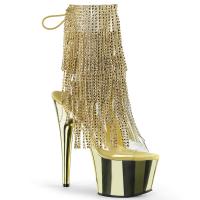 ADORE-1017RSF Pleaser High-Heels Peep-Toe Chromplateau Fransen-Stiefeletten gold