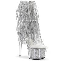 ADORE-1017SRS Pleaser high heels platform ankle boot clear silver fringes rhinestones