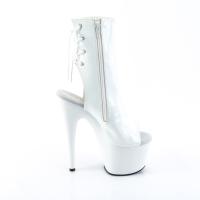 ADORE-1018 Pleaser Damen High-Heels Plateaustiefeletten weiß Lack Fersen- Zehenoffen