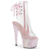 ADORE-1018C Pleaser vegane Damen High Heels Plateau Schnür-Stiefeletten klar opal Multiglitter Vinyl