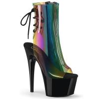 ADORE-1018C-RB Pleaser vegan open toe plateau ankle boot rainbow black vinyl