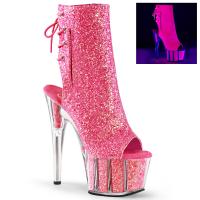ADORE-1018G Pleaser High-Heels Peep-Toe Plateaustiefeletten neon uv pink Glitter
