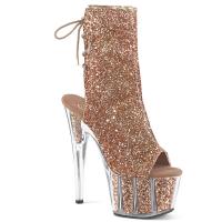 ADORE-1018G Pleaser high heels platform open toe/heel ankle boot rose gold glitter