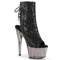 ADORE-1018GT Pleaser vegan smoke tinted platform ankle boot black glitter