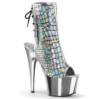 ADORE-1018HG Pleaser high heels platform peep toe ankle boots silver hologram chrome
