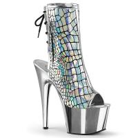 ADORE-1018HG Pleaser High Heels Peep-Toe Plateaustiefeletten silber Hologramm Chrom