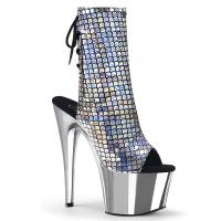 ADORE-1018MSC Pleaser high heels platform open toe/heel ankle boot silver hologram chrome