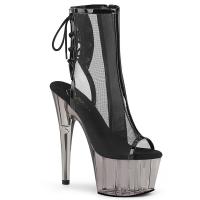 ADORE-1018MSHT Pleaser platform open toe heel ankle boot black patent mesh smoke tinted