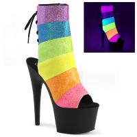 ADORE-1018RBG Pleaser High-Heels Plateaustiefeletten schwarz Regenbogen UV-Glitter