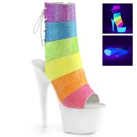 ADORE-1018RBG Pleaser High-Heels Plateaustiefeletten neon weiß Regenbogen UV-Glitter