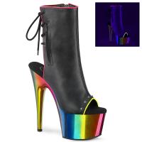 ADORE-1018RC-02 peep toe high heels platform ankle boot rainbow chrome black matte