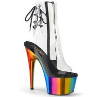 ADORE-1018RC Pleaser Damen High Heels Plateaustiefeletten klar regenbogen Chrom