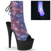 ADORE-1018REFL Pleaser high heels platform peep toe ankle boots reflective galaxy effect