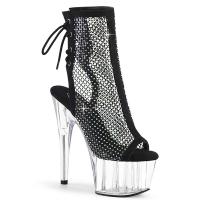 ADORE-1018RM Pleaser High Heels Plateaustiefeletten schwarz Samt Strassnetz klar