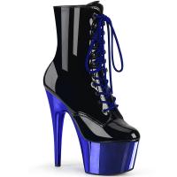 ADORE-1020 Pleaser high heels platform lace-up ankle boot royal blue chrome black patent