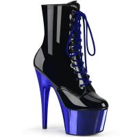 ADORE-1020 Pleaser High-Heels Plateau Schnürstiefeletten roylblau Chrom