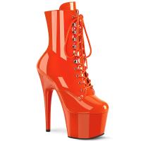 ADORE-1020 Pleaser vegane Damen High-Heels Plateau Schnürstiefeletten orange Lack