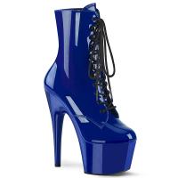 ADORE-1020 Pleaser vegane High-Heels Plateau Schnürstiefeletten royalblau Lack