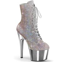 ADORE-1020CHRS Pleaser High Heels Plateaustiefeletten Multi Strass Chrom silber