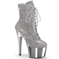 ADORE-1020CHRS Pleaser vegan platform ankle boot high heels chrome rhinestone silver