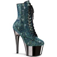 ADORE-1020CHRS Pleaser vegan platform ankle boot high heels chrome multi rhinestone turquoise