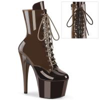ADORE-1020DC Pleaser Vegan two tone lace-up platform ankle boot mocha coffee patent