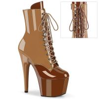 ADORE-1020DC Pleaser Vegan two tone lace-up platform ankle boot toffee caramel patent