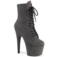 ADORE-1020FS Pleaser High-Heels Plateaustiefeletten grau Velours Schnürung vorn