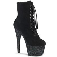 ADORE-1020FSMG Pleaser vegan platform ankle boot black suede multi mini glitter