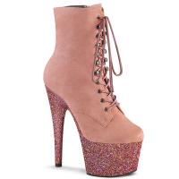 ADORE-1020FSMG Pleaser Damen Plateau Stiefeletten babypink Velours Multi Mini Glitter
