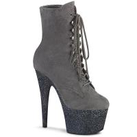 ADORE-1020FSMG Pleaser Lady Schnür-Stiefelette Velours grau Multi Miniglitter