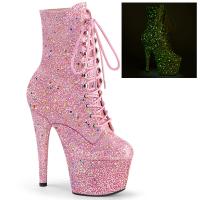 ADORE-1020GDLG Pleaser platform high heels ankle boot reactive pink multi glitter