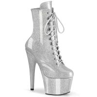 Sale ADORE-1020GP Pleaser High Heels Plateaustiefeletten silber Glitter Lack 43