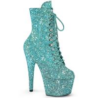 ADORE-1020GWR Pleaser vegan stiletto platform high heels ankle boot turquoise glitter