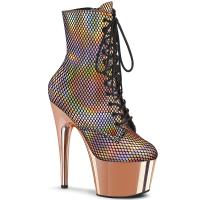 ADORE-1020HFN Pleaser High Heels Plateaustiefeletten roségold Hologramm Netz Chrom