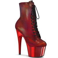 ADORE-1020HFN Pleaser high heels platform ankle boot red holo fishnet chrome