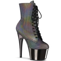 ADORE-1020HFN Pleaser High Heels Plateaustiefeletten silber Holo Netz zinn Chrom