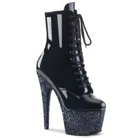 ADORE-1020LG Pleaser High-Heels Plateau Schnürstiefeletten schwarz Lack Multiglitter