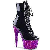 ADORE-1020LG Pleaser High-Heels Plateau Schnürstiefeletten schwarz Lack lila Glitter