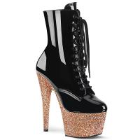 ADORE-1020LG Pleaser High-Heels Plateaustiefeletten schwarz Lack rosegold Glitter