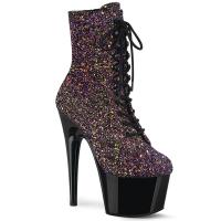 ADORE-1020LG vegane Pleaser High-Heels Plateaustiefeletten lila Multiglitter schwarz