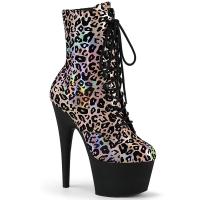 ADORE-1020LP Pleaser Damen High-Heels Plateaustiefeletten babypink Leoprint Hologramm