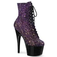 ADORE-1020OMBG Pleaser high heels platform lace-up ankle boot purple multi glitter black